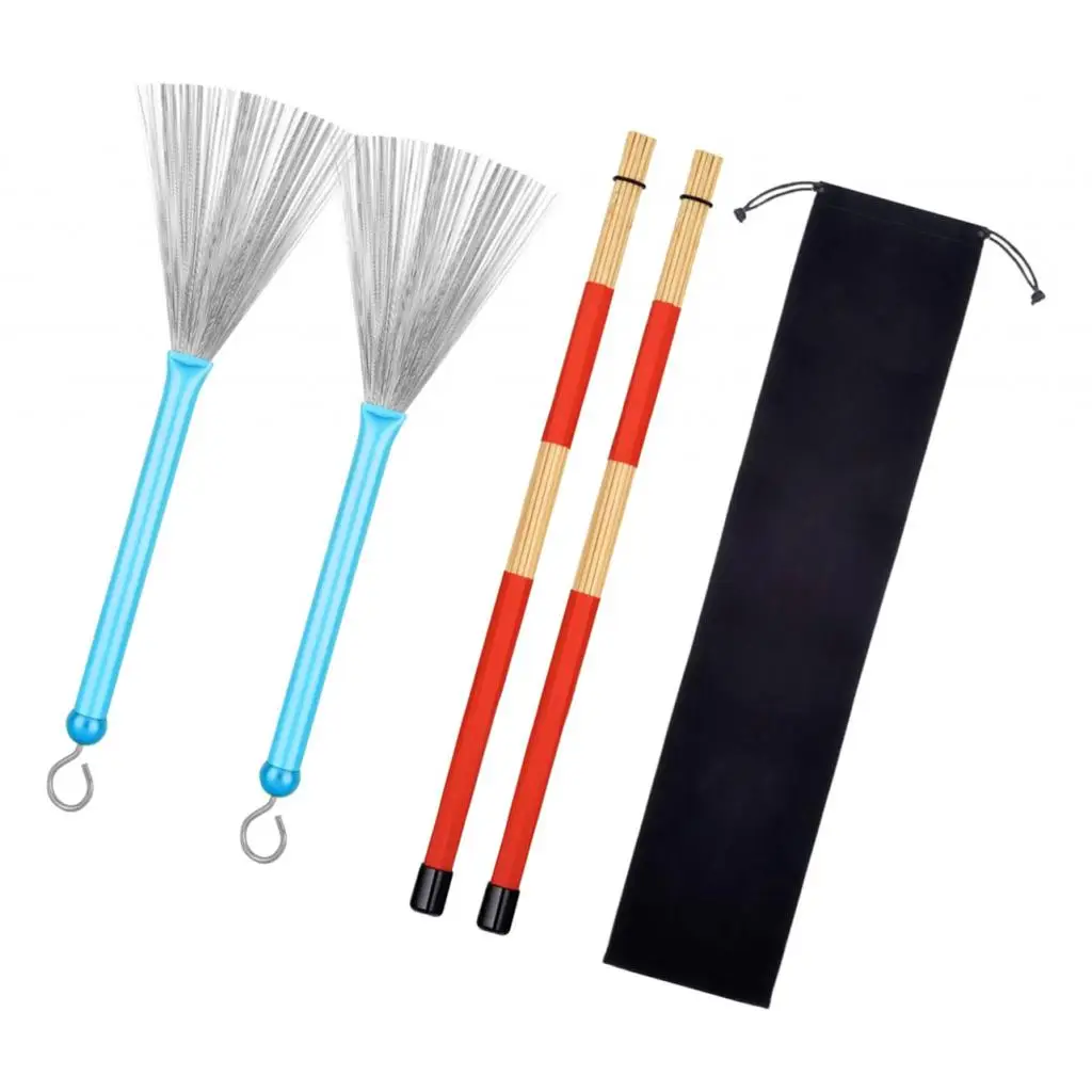 1Pair Drum Sticks Rods+1Pair Wire Brushes+Portable Storage Bag Blue | Спорт и развлечения
