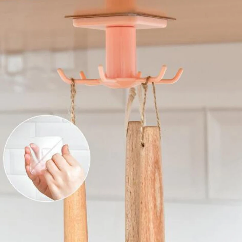 

360 Rotation Rotatable Hooks for Kitchen Organizer and Storage Hanging Creative Tableware Bathroom Organizer Self Adhesive Hooks