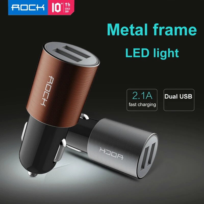 Автомобильное зарядное устройство ROCK Motor с двумя USB портами для iPhone 12 Pro Max Samsung Galaxy