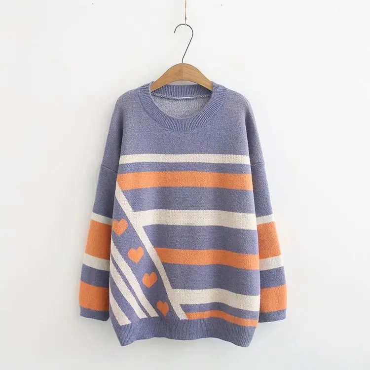 Пуловер женский оверсайз с круглым вырезом H.SA осенне-зимний пуловер в розовую