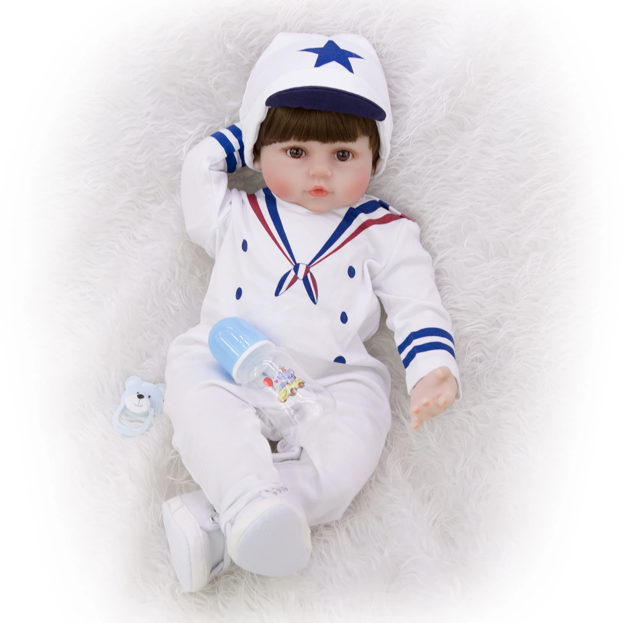60 cm Lifelike Reborn Dolls Soft Silicone Vinyl Baby Doll Cosplay Navy Uniform Toy For Kid Birthday Gift Boy Play House Boneca | Игрушки и