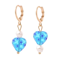 heart shaped glass pearl pendant earrings hoop earrings vintage elegant jewelry accessories woman earrings