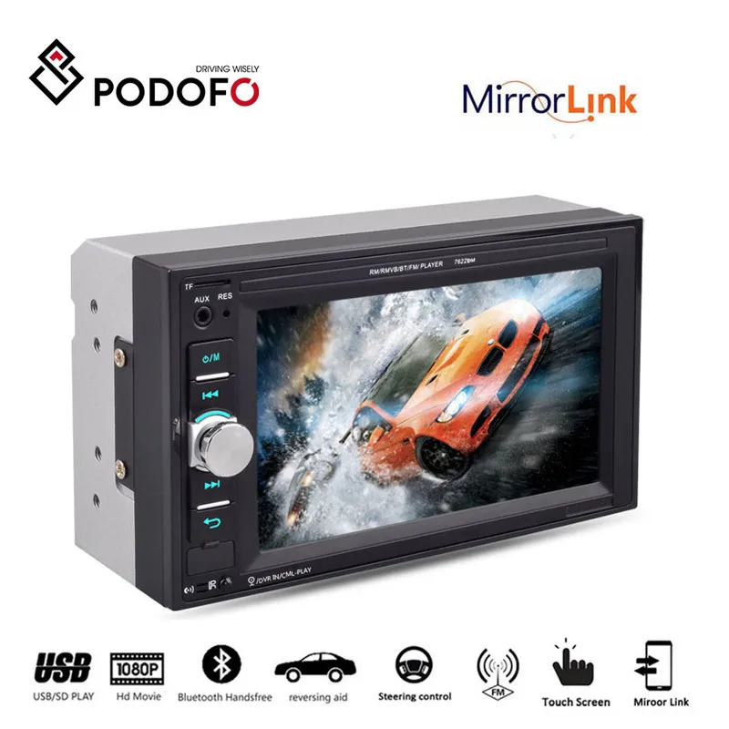 Podofo 2 din 6,2 ''автомобильное радио Авторадио Зеркало Ссылка Bluetooth Сенсорный экран мультимедийный плеер аудио стерео автомобиль MP5 плеер