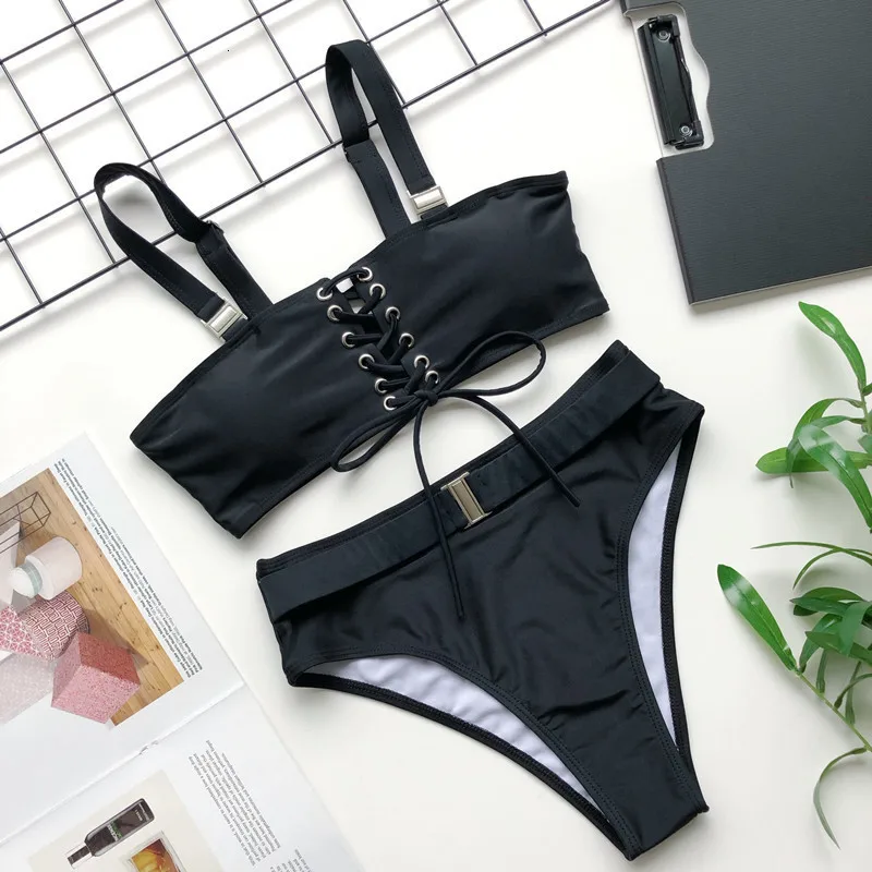 Сексуальный сплошной купальник бикини с высокой талией пуш-ап пряжкой женская