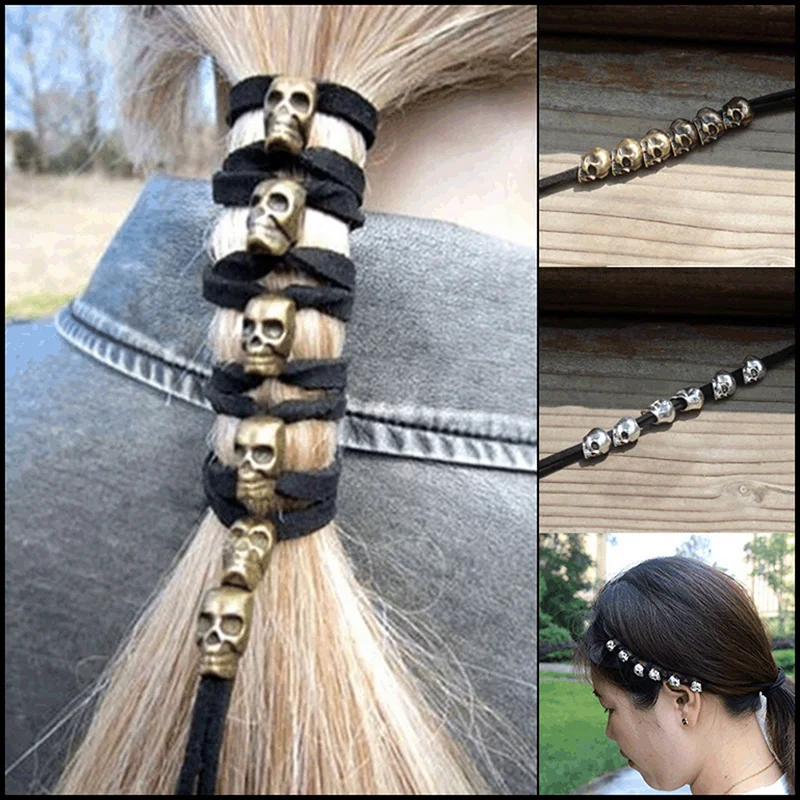 

Vintage Punk Metal Skull Hair Band Ornaments DIY Women Ponytail Styling Headwear Hairband Ladies Ponytail Headwear DIY Hair