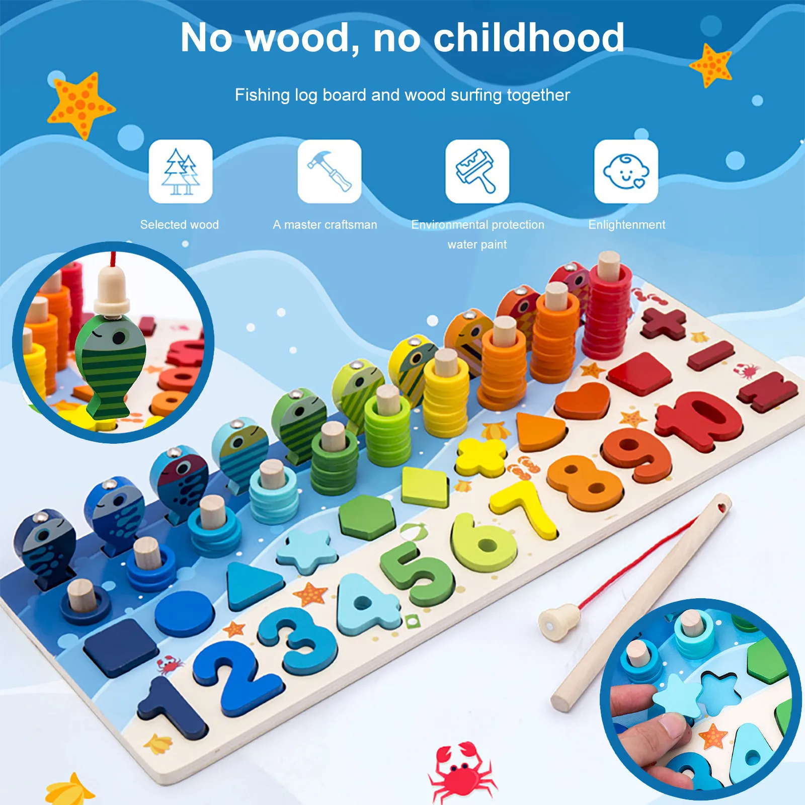 

Children's Wooden Educational Toys Building Block Puzzle Fishing Count Number Digital Shape Matching Busy Board Toys Blocks #4