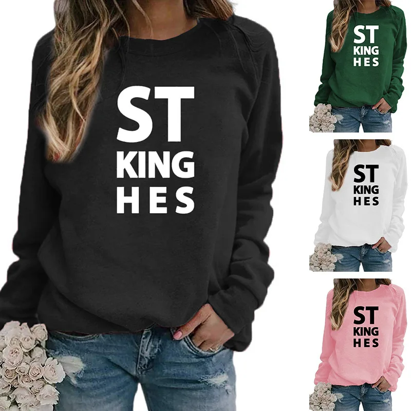 

KING HES Letter Print Round Collared Guard Clothing Crewneck Sweatshirt Women Hoodies Fashion Tops
