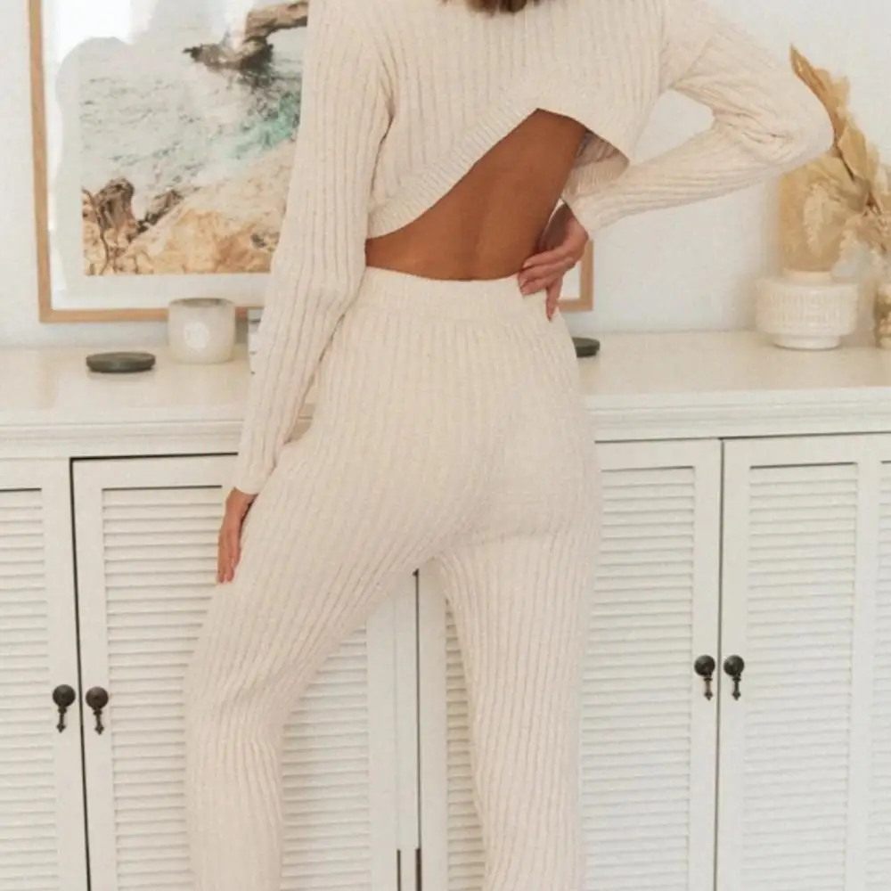 

2020 autumn sweater tracksuit women backless tops two piece set fashion women's clothing