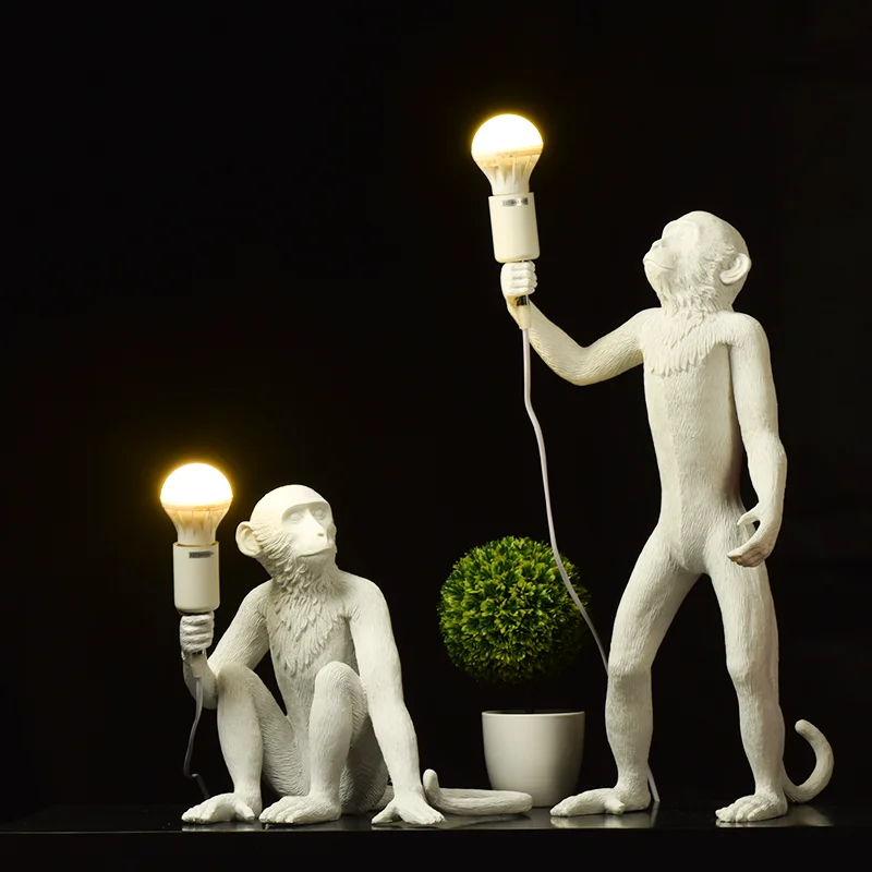 

Modern Resin White Monkey Lamp LED Floor Lamp E27 Hemp Rope Loft Lights Home Standing Lamp Indoor Decoration Standing Lighting