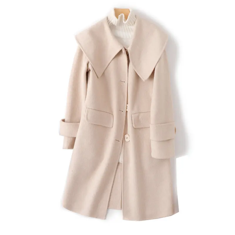 

Mozuleva Double Sided Cashmere Coat Medium Length 2020 New Style Winter Woolen Coat Female Sailor Collar coat