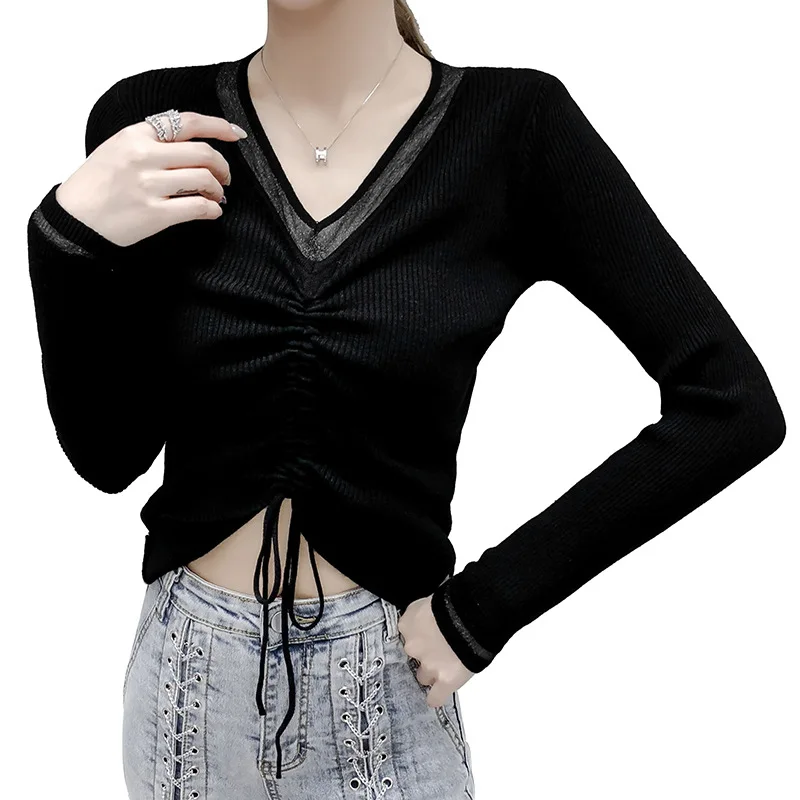 

2021 autumn and winter new pullover slim-fitting tights bottoming sweater sweater women Black