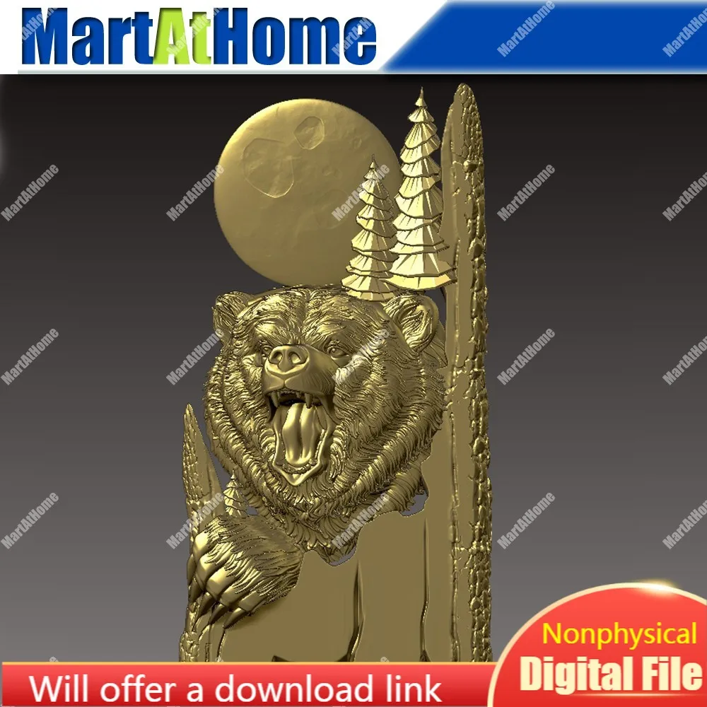 Высокая точность 3D модель STL файл круглая резьба Рисунок Медведь в дереве