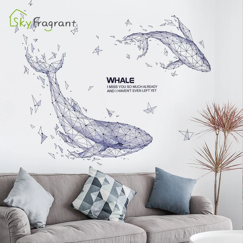 

Creative Geometry Ins Whale Stickers Living Room Background Wall Decor Bedroom Decor Home Decor Wall Sticker Self-adhesive