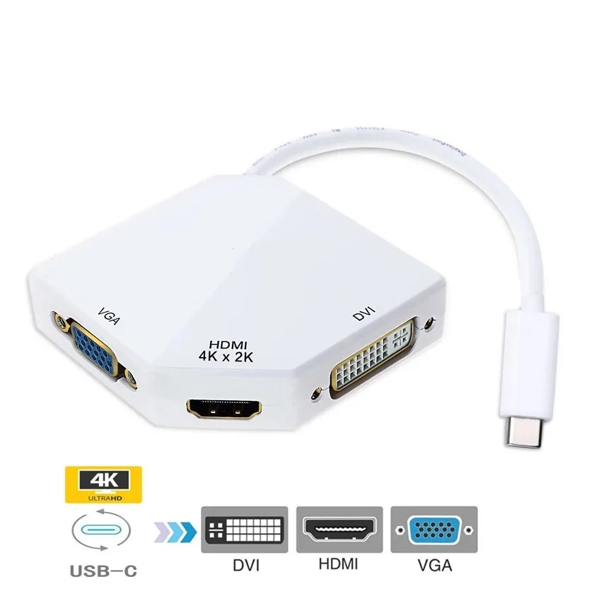 Многофункциональный конвертер USB C на VGA HDMI-совместимый DVI, адаптер usb C, концентратор USB 3,1 для смартфонов Samsung, ноутбуков, Macbook, Dell