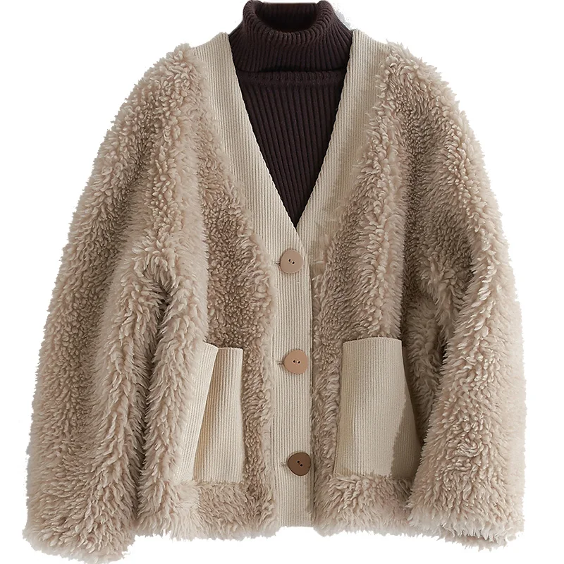 

Модное высококачественное пальто из овечьей шерсти, мягкая теплая женская меховая куртка 2020, корейский шерстяной кардиган, Ropa Zjt365
