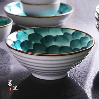 japanese noodle soup salad bowl handmade trumpet ceramic tableware green hand painted hat restaurant ramen bowls free shipping