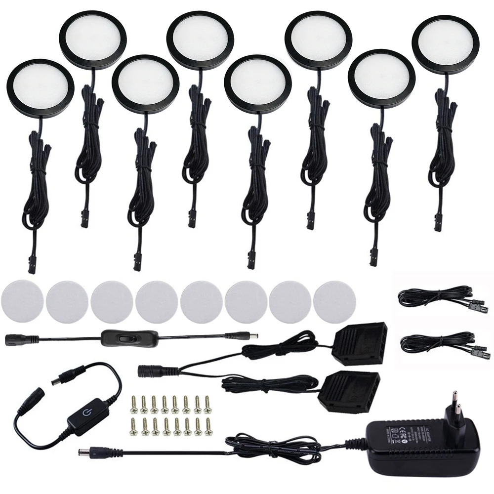 aiboo black led under cabinet lamp round 346812 counter lights lighting kit touch dimmer switch for cupboard kitchen free global shipping