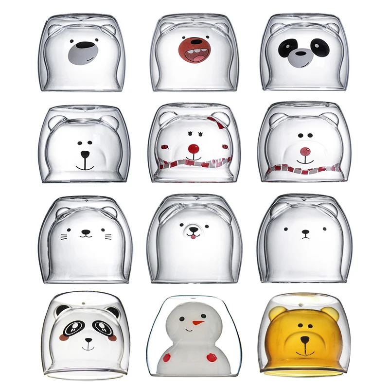 Креативная Милая двухслойная кофейная кружка с медведем двойное стекло