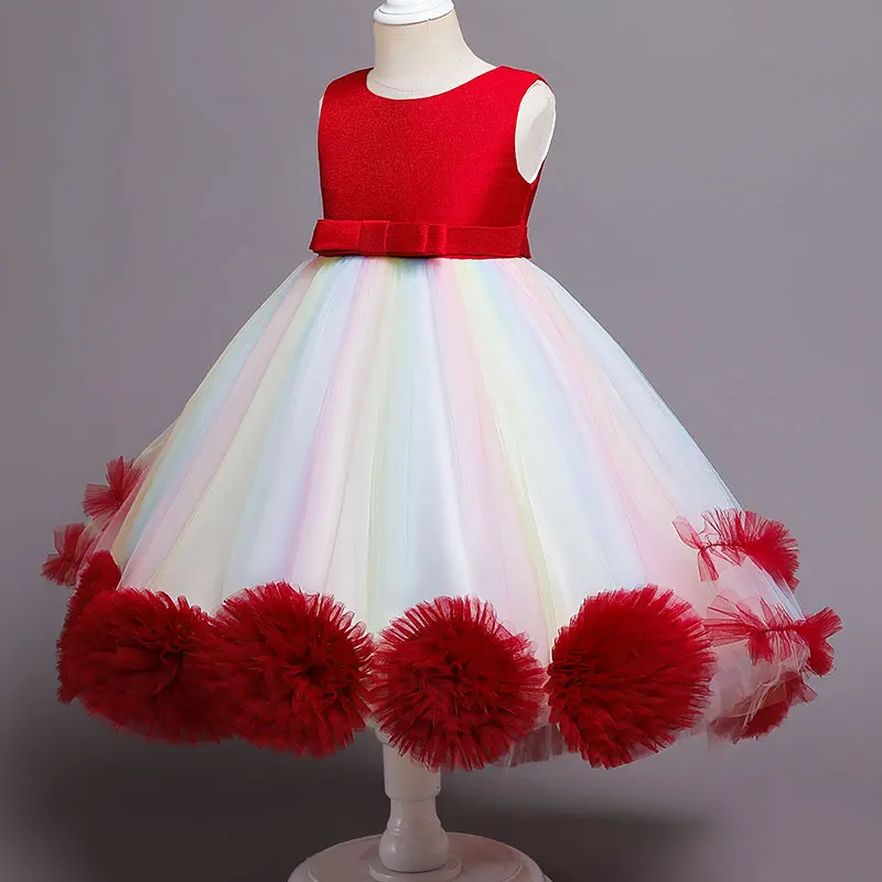 

Infant Baby Girls Dress Embroidery Flower Princess Dress Kids Formal Party Wedding Dress 3D Flowers Tulle Mesh Gown Dresses