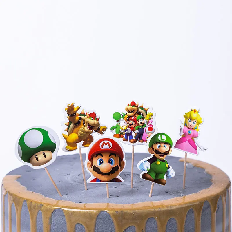 Cake-topper-1set Супер Марио тема одноразовые тарелки салфетки для стаканчиков Mario Bros тематические вечерние украшения коробки конфет выбросы баннеры вечерние поставки - Цвет: Cake-topper-1set