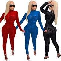 echoine 2021 spring sexy transparent mesh print club party bodysuit rompers long sleeve women high waist skinny pencil jumpsuits