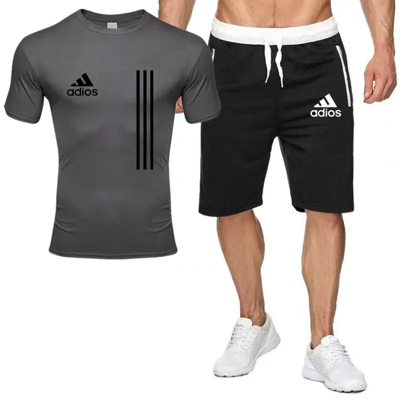 

2021Summer New Fashion Trend Men's Suit Personalized Fashion Printing Sports Short-Sleeved T-shirt + Sports Casual Short Suit
