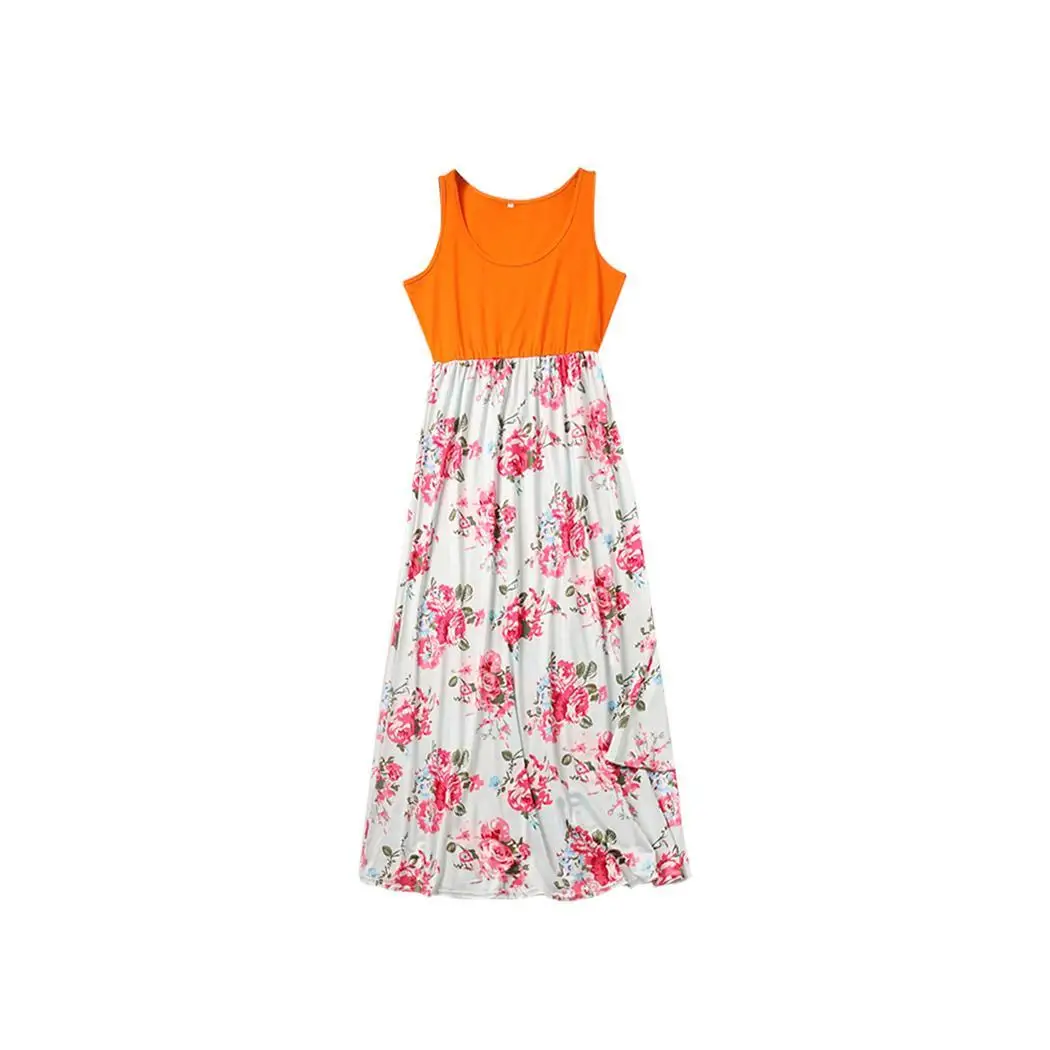Parent-child Mother Girls Casual O-Neck Sleeveless S/M/L/XL/XXL A-line Pleated Prints Dress 80/90/100/110/120 | Мать и ребенок