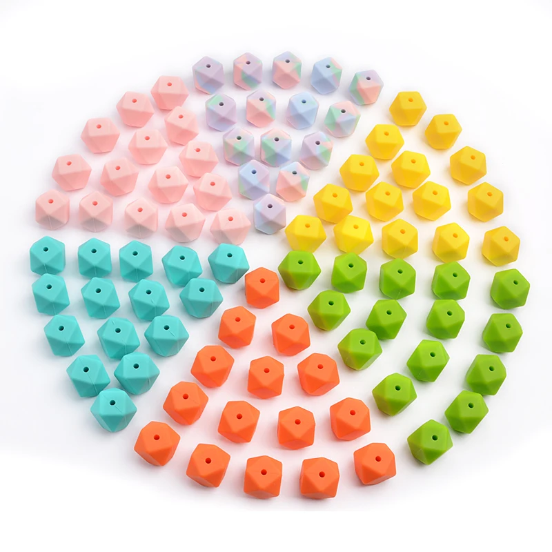 

LOFCA Silicone Beads 50pcs 14mm&17mm Hexagon Tie Dye Colorful Teething Beads Round DIY BPA Free Food Grade Jewelry Pacifier Clip
