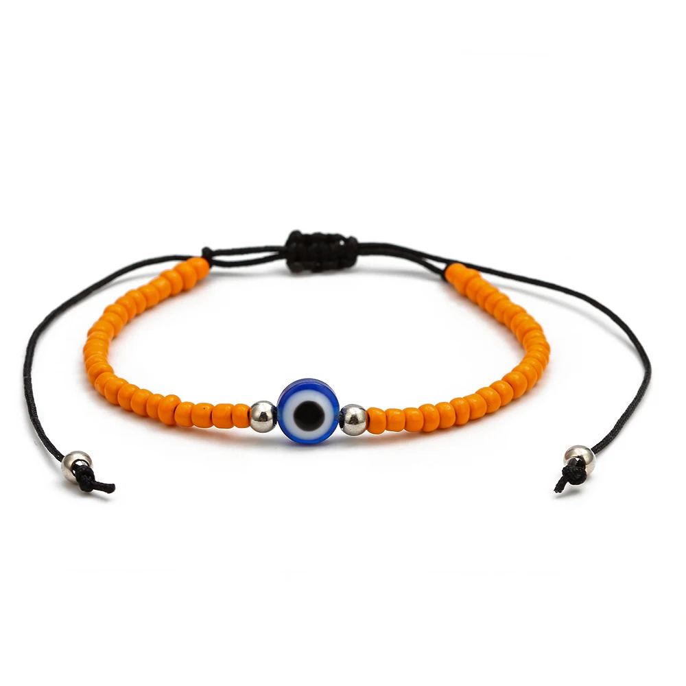 Orange Lucky Eye Miyuki Bead синий браслет evil Eye Плетеный Браслет-цепочка Strand браслет регулируемые ювелирные изделия для женщин и мужчин EY6483 - Окраска металла: Orange