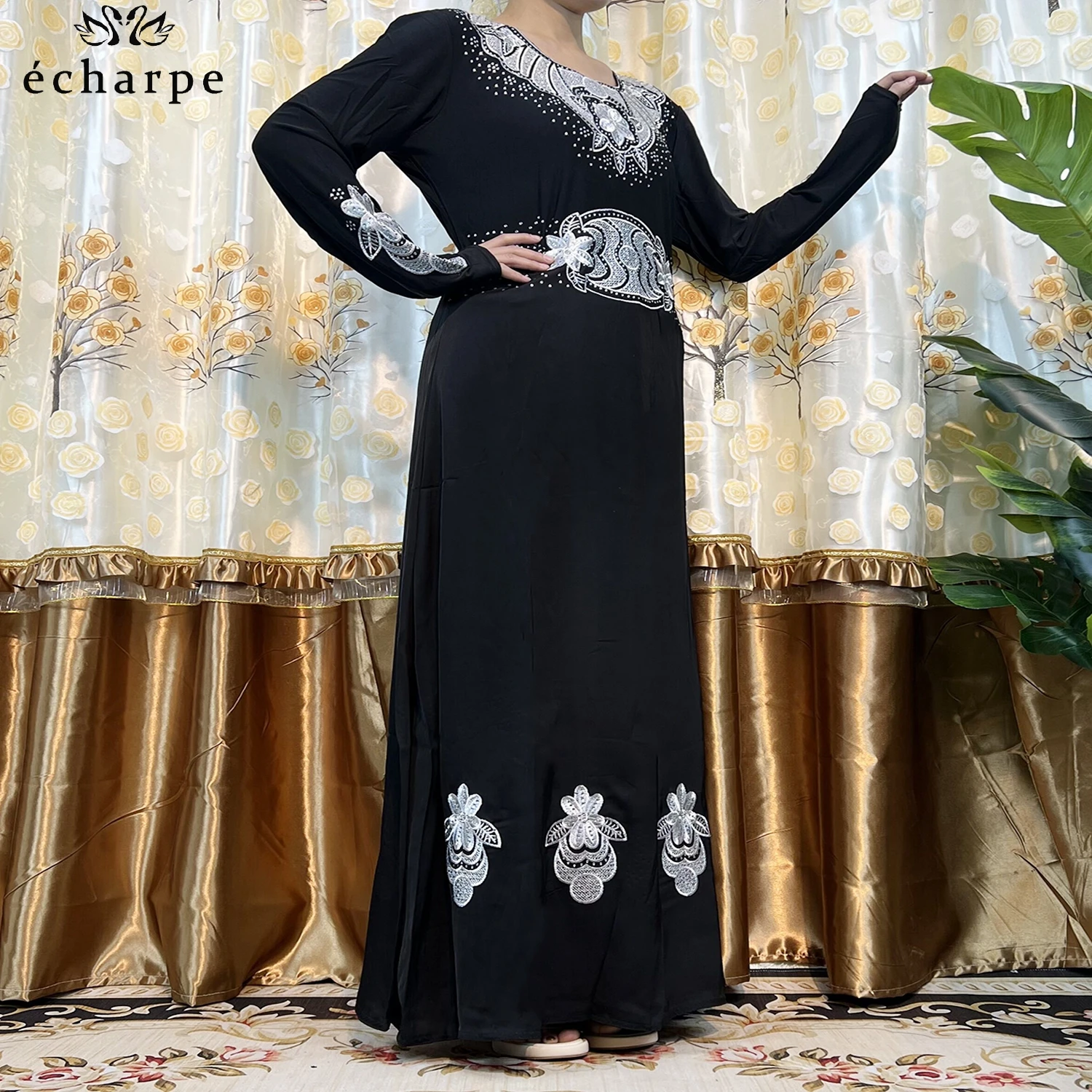 

Новинка, элегантное платье Abaya в стиле хиджаб, женское платье-хиджаб в мусульманском стиле, женское кимоно с камнями, женская одежда