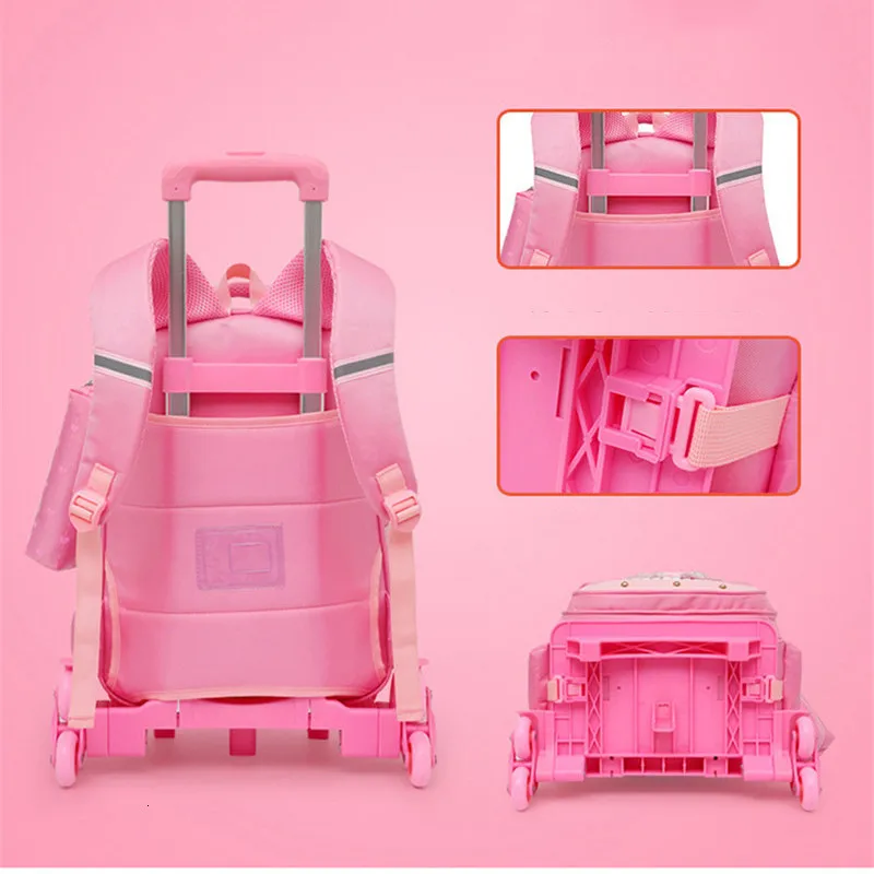 Школьные сумки на колесиках с героями мультфильмов для девочек 2 или 6 съемный