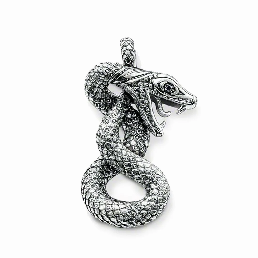 Подвески в виде змеи из серебра 925 пробы с черным цирконием подходят к цепочкам