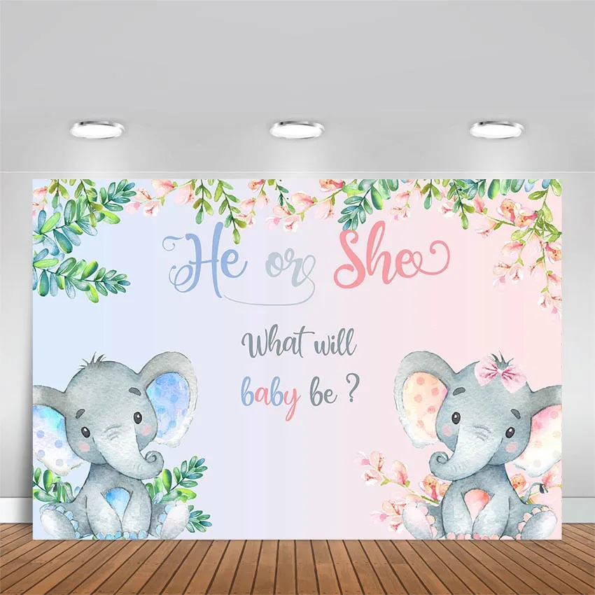 

Elephant Baby Shower Photo Background Boy Or Girl Gender Reveal Party Animals Decorations Photography Backdrops