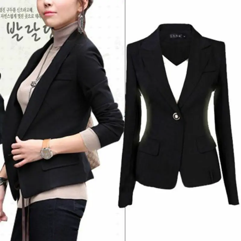 

Newest OL Ladies Fashion Slim Suit Coat Business Blazer Women Long Sleeve Jacket Outwear Black Blazer Plus Size