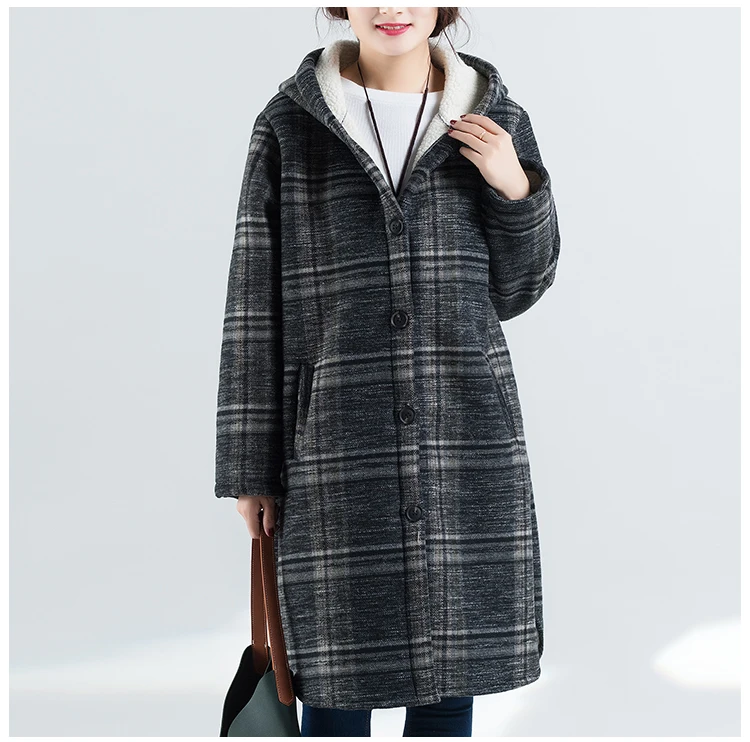 Женское шерстяное пальто с капюшоном зимнее платье большого размера тонкое для