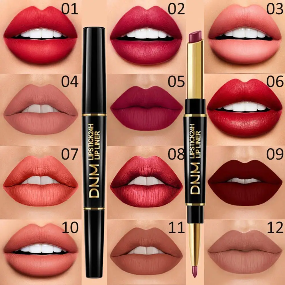 

Double-headed Lipstick Lip Liner Pearly Matte Waterproof Non-marking Non-stick Cup Lipstick Lip Pencil Contour Cosmetics