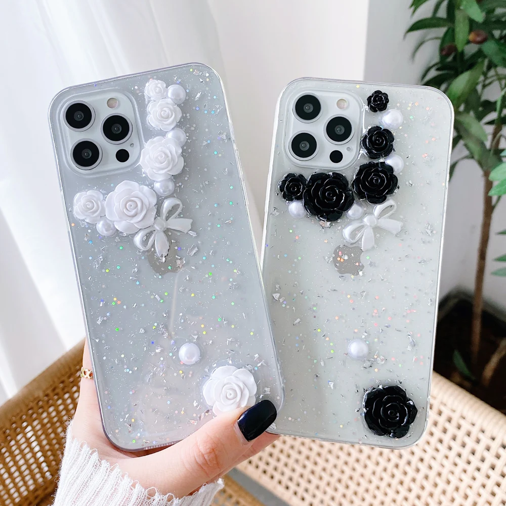 

For iPhone 11 Rose Bow Clear Case For iPhone 12 Pro X XR XS Max 6S Plus 7 8 Se 2020 Retro INS 3D Flower Silicone Soft Phone Case