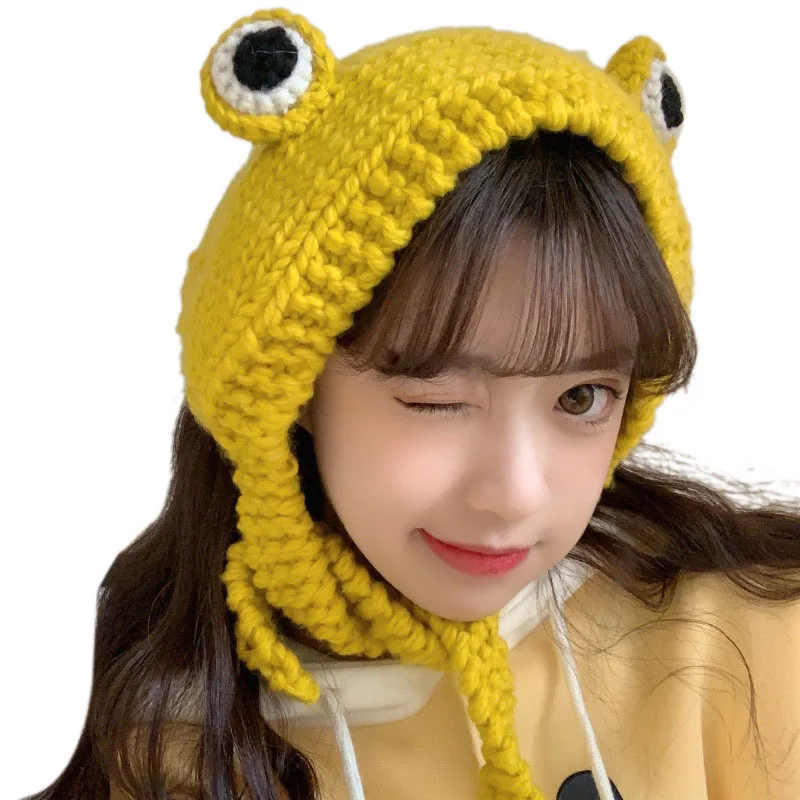

2019 Ladies Frog Knitted Woolen Hat Sweet And Warm Autumn And Winter Headwear