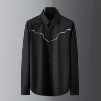 high quality embroidery shirts for mens autumn long sleeve slim business formal dress shirt social party blouse men clothing