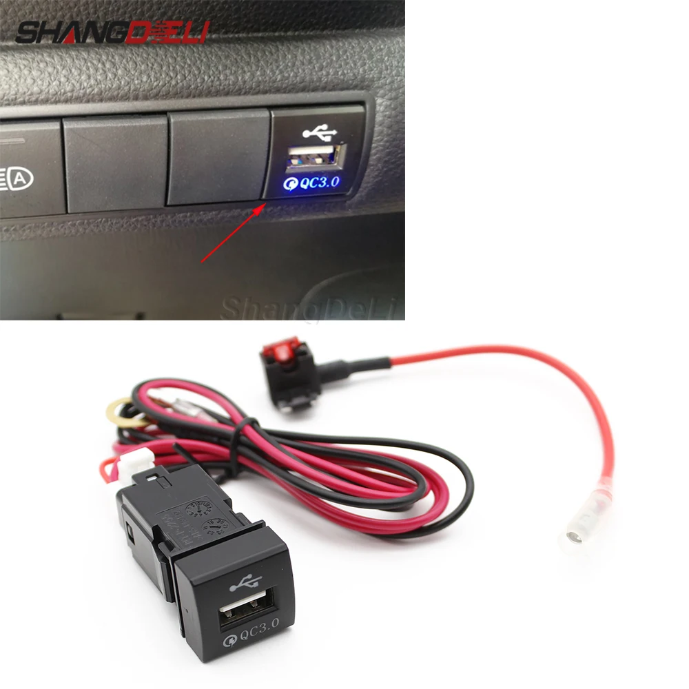 

Car USB Charger Quick Charge QC3.0 Auto Phone Charging Adapter Button for Toyota Camry Corolla Rav4 Prado 2019 2020 2021