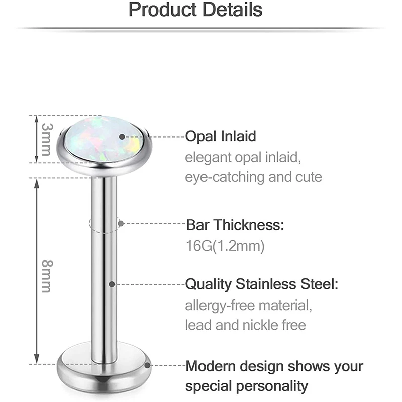 Серьга гвоздик для пирсинга губ с фианитом 16 г|Украшения тела| |