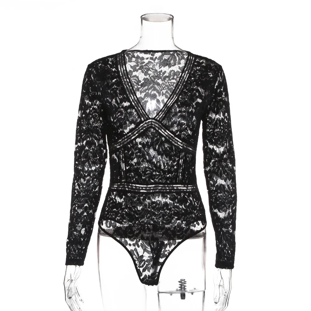 

Women Sexy Slim Fit Bodysuit Erotic Lingerie Lace Flower Underwear Nightwear Leotard Bodycon Long Sleeve Jumpsuit Summer 2021