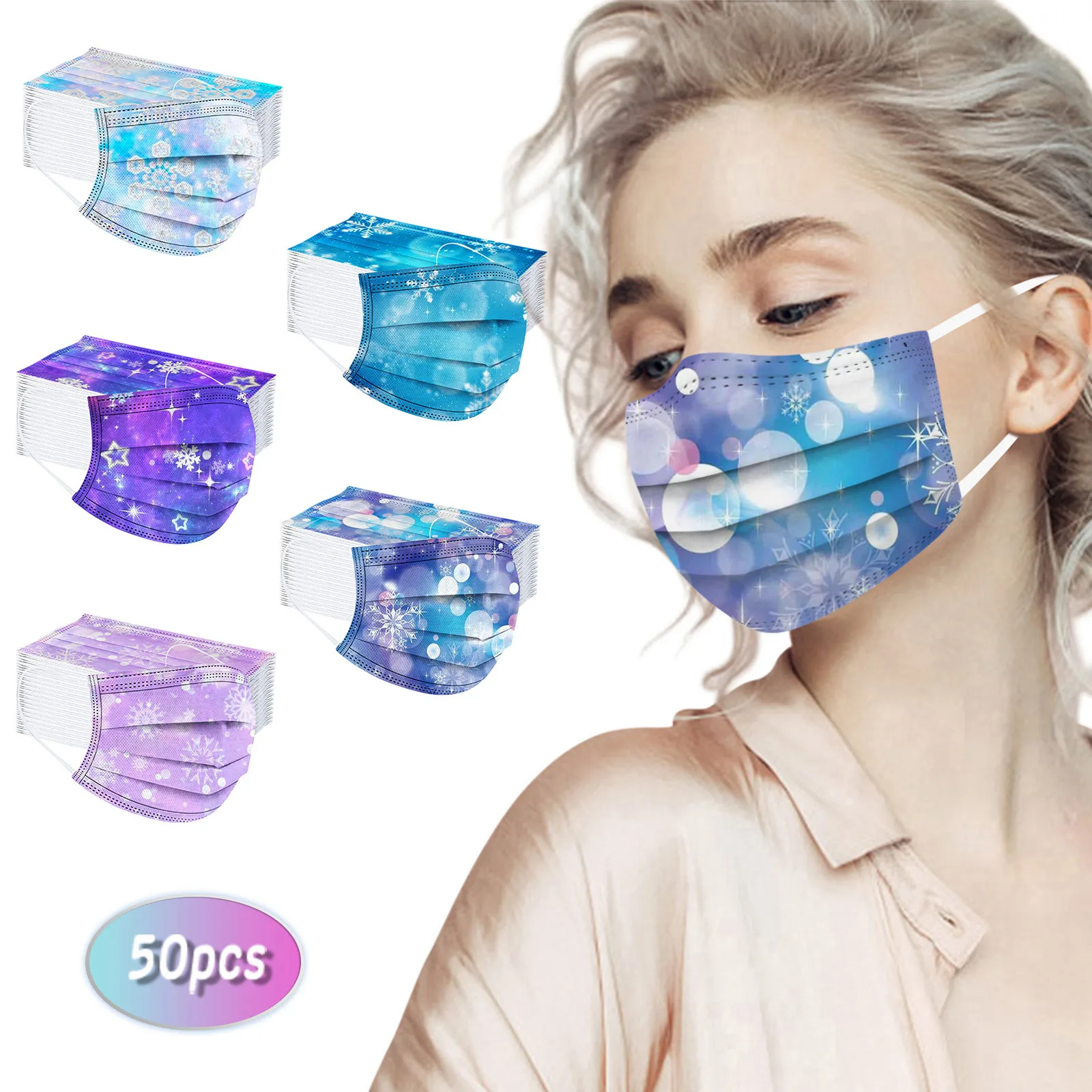 50PCS Unisex Mondkapjes Christmas Snowflake Print Disposable s Adults 3 Layer mascarilla Monder Scarf Halloween Cosplay MasK - купить по