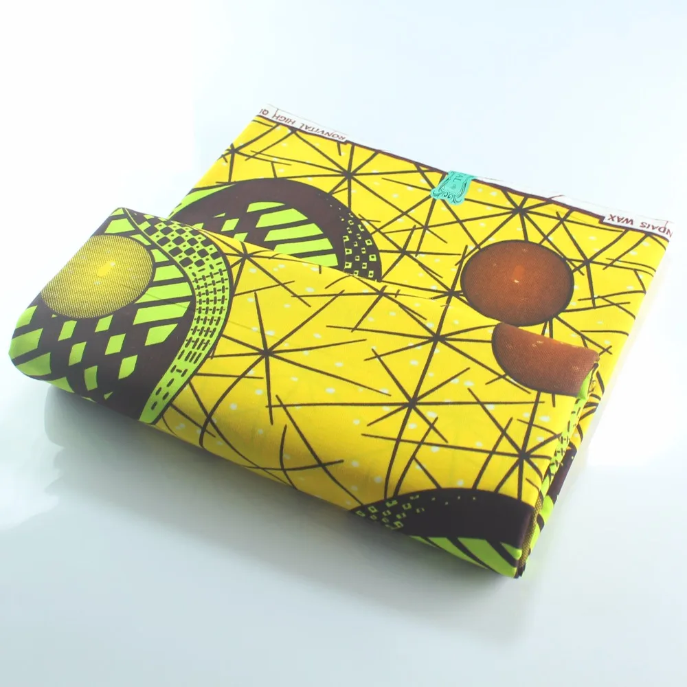 Африканская желтая тонкая набивная хлопковая ткань Анкара розница воск Новая