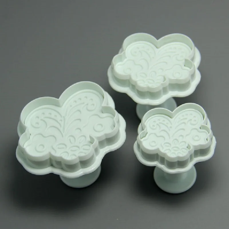 

(12set/Lot)Free Shipping FDA High Quality Plastic 3pcs Butterfly Flower Shape Cake Plunger Cutter Fondant Mold Set