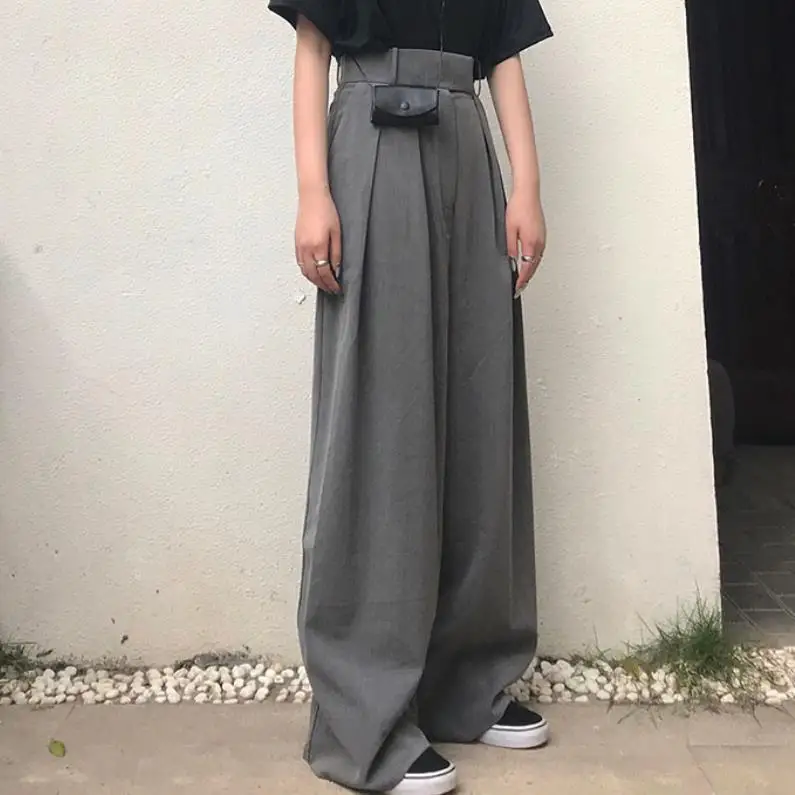 Брюки женские с завышенной талией повседневные свободные штаны широкими