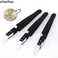 stainless steel handle ceramic tips precision tweezers curved anti static straight aimed tweezers high temperature resistant