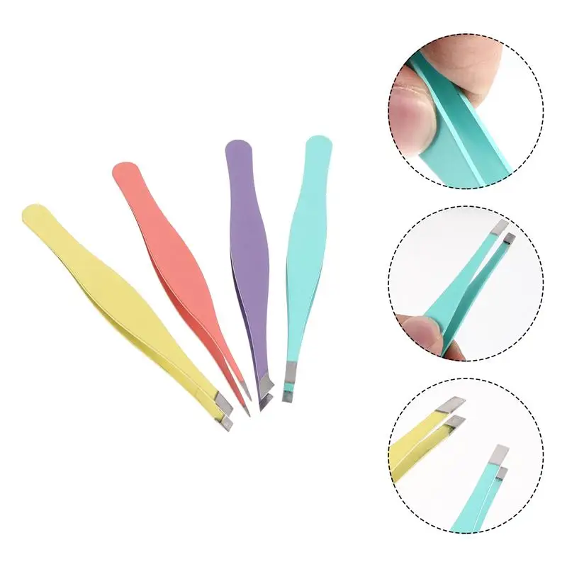 

4pcs Pointed Tweezers Eyebrow Tweezers Tweezers Set Slant Tweezers for Travel Lady Home
