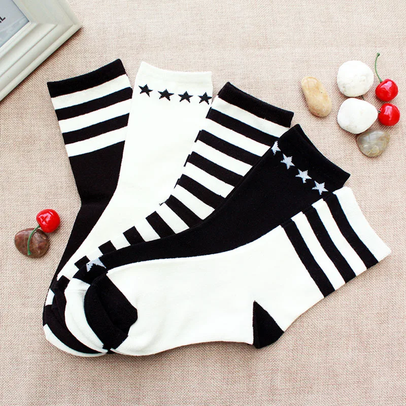 5 парт/лот женские хлопковые носки классические черные белые для девочек
