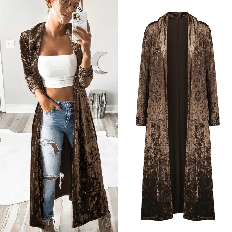

New Long Sleeve and Long Type Casual Jacket Velvet Trench Coat Cardigan Jacket trench coat streetwear Long slim coat